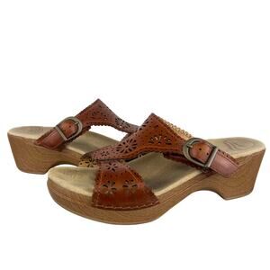 Dansko Women's Brown Sapphire Leather Block Heel Classic Slide Sandal (Sz 9.5)